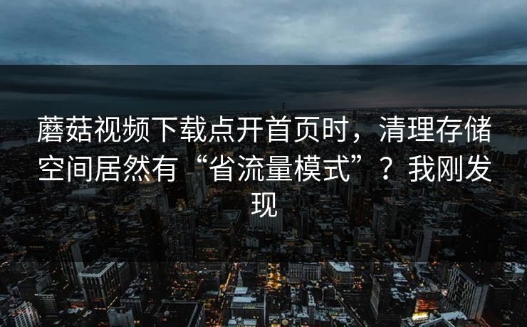 蘑菇视频下载点开首页时，清理存储空间居然有“省流量模式”？我刚发现